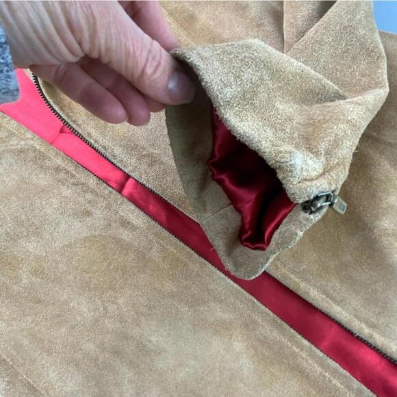 GUESS Vintage Y2K Camel Tan Suede Zippered Jacket Red Lining - Picture 7 of 15